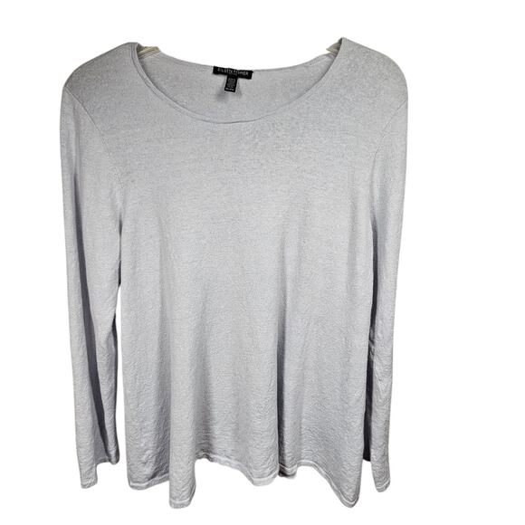 Eileen Fisher Petite Long Sleeve Crew Neck Linen Blend Pullover in Rain Size PL - Picture 1 of 5